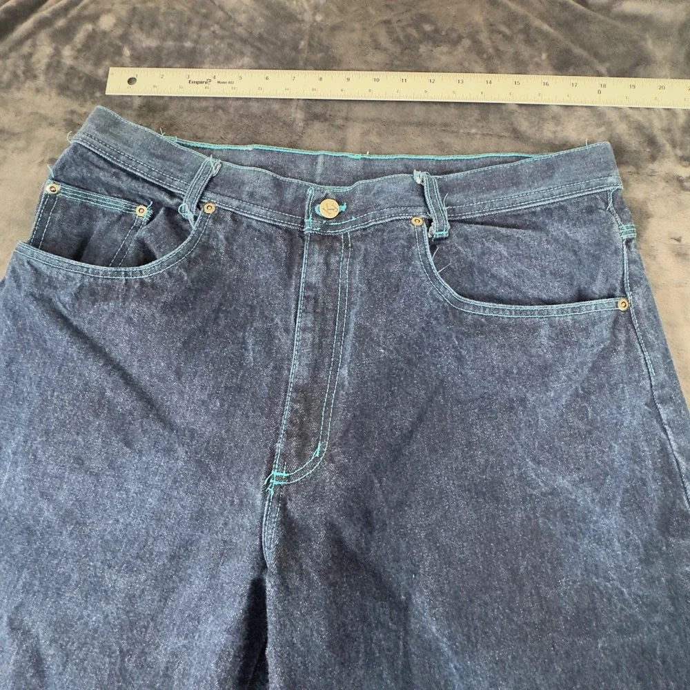 KJ Jeans Carpenter Pants Mens 34 Y2K Dark Blue Teal Stitching Made in USA 413